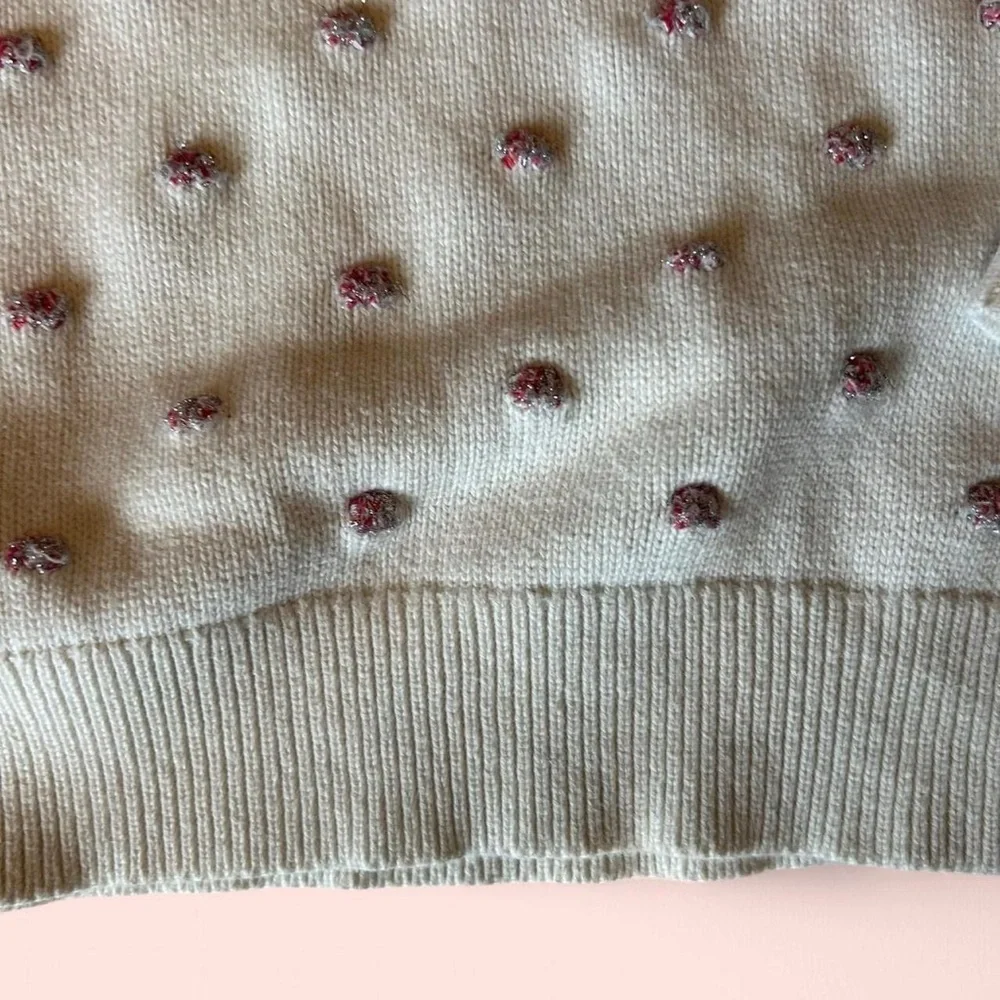Girls Gap Kids Tinsel Dot Sweater, Size Small (6-7) | Cream with Pink Pom Dots